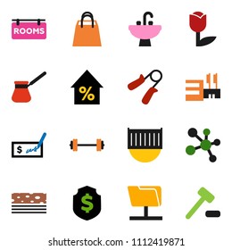 solid vector ixon set - sink vector, turk coffee, percent growth, check, dollar shield, barbell, hand trainer, molecule, breads, sea container, tulip, network folder, rooms signboard, shopping bag