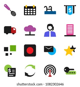 solid vector ixon set - skimmer vector, dollar flag, calendar, support, receipt, antenna, favorites, rec button, cloud network, refresh, loading, mail, pool, building, delivery, password