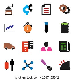 solid vector ixon set - skimmer vector, hand mill, alarm clock, document, graph, japanese candle, tie, cent sign, car, oil barrel, newspaper, network, server, gear, consumer, cashbox