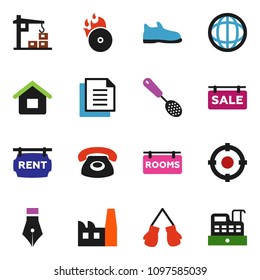 solid vector ixon set - skimmer vector, pen, world, snickers, boxing glove, document, music hit, house, sale signboard, rent, rooms, construction crane, phone, factory, target, cashbox