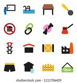 solid vector ixon set - skimmer vector, turk coffee, blackboard, shorts, no fastfood, traffic light, wood box, dry cargo, link, broken bone, pool, fence, table, smart home, factory, open