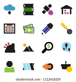 solid vector ixon set - skimmer vector, book, pencil, schedule, money search, satellite, warehouse, bandage, sperm, arrow, cloud download, user, mountain, cashbox, basket