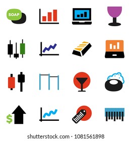solid vector ixon set - soap vector, graph, gold ingot, japanese candle, laptop, dollar growth, horizontal bar, glass, barcode