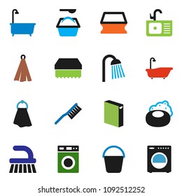 solid vector ixon set - soap vector, fetlock, bucket, sponge, towel, bath, washer, washing powder, shower, sink