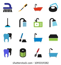solid vector ixon set - soap vector, fetlock, mop, sponge, car, bath, toilet brush, paper, shower, sink, tooth