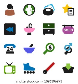 solid vector ixon set - soap vector, sink, pen, world, archive, money search, roller Skates, phone 24, support, tv, backward button, gender sign, mortar, favorites, sold signboard, basket