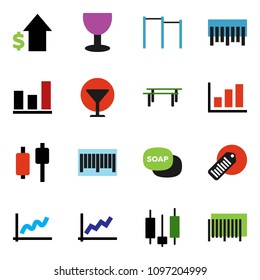 solid vector ixon set - soap vector, graph, japanese candle, dollar growth, horizontal bar, glass, barcode