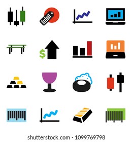 solid vector ixon set - soap vector, graph, gold ingot, japanese candle, laptop, dollar growth, horizontal bar, glass, barcode