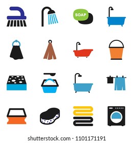solid vector ixon set - soap vector, fetlock, bucket, sponge, towel, bath, drying clothes, washing powder, shower, washer
