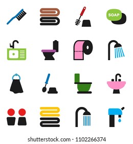 solid vector ixon set - soap vector, fetlock, towel, toilet, brush, paper, shower, water closet, sink, supply