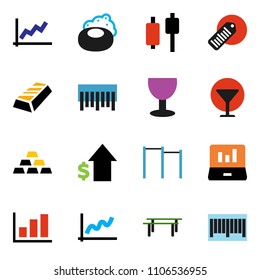 solid vector ixon set - soap vector, graph, gold ingot, japanese candle, laptop, dollar growth, horizontal bar, glass, barcode