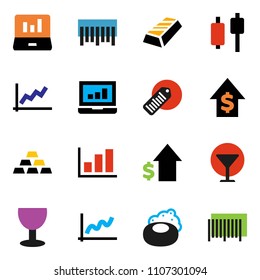 solid vector ixon set - soap vector, graph, gold ingot, japanese candle, laptop, dollar growth, glass, barcode