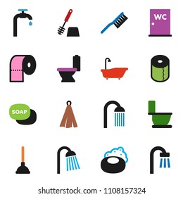 solid vector ixon set - soap vector, plunger, fetlock, bath, toilet, brush, paper, shower, water closet, towel, supply