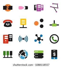 solid vector ixon set - social media vector, connect, connection, network, server, big data, share, document, disconnection, wireless, phone, tap pay