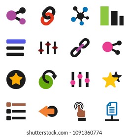 solid vector ixon set - sorting vector, settings, touchscreen, social media, favorites, menu, share, arrow, redo, chain, network document