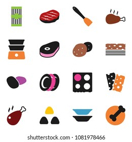 solid vector ixon set - spatula vector, oven, double boiler, plates, cereal, pasta, potato, steak, chicken leg, breads, bone