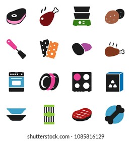 solid vector ixon set - spatula vector, oven, double boiler, plates, cereal, pasta, potato, steak, chicken leg, breads, bone