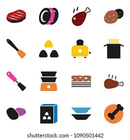 solid vector ixon set - spatula vector, toaster, double boiler, plates, cereal, pasta, potato, steak, chicken leg, breads, bone