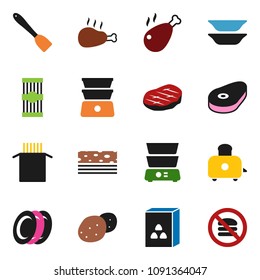 solid vector ixon set - spatula vector, toaster, double boiler, plates, cereal, pasta, potato, steak, chicken leg, breads, no fastfood