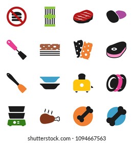 solid vector ixon set - spatula vector, toaster, double boiler, plates, pasta, potato, steak, chicken leg, breads, no fastfood, bone