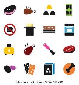 solid vector ixon set - spatula vector, toaster, oven, cereal, pasta, potato, steak, chicken leg, breads, no fastfood, bone