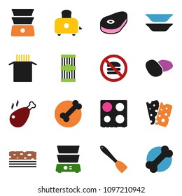 solid vector ixon set - spatula vector, toaster, oven, double boiler, plates, pasta, potato, steak, chicken leg, breads, no fastfood, bone