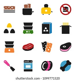 solid vector ixon set - spatula vector, toaster, oven, double boiler, plates, cereal, pasta, steak, breads, no fastfood, bone