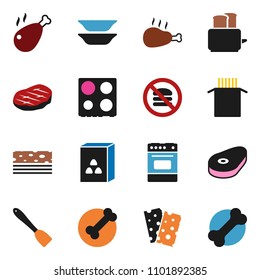 solid vector ixon set - spatula vector, toaster, oven, plates, cereal, pasta, steak, chicken leg, breads, no fastfood, bone