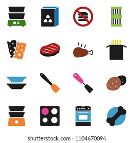solid vector ixon set - spatula vector, oven, double boiler, plates, cereal, pasta, potato, steak, chicken leg, breads, no fastfood, bone