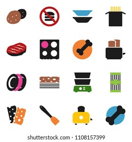 solid vector ixon set - spatula vector, toaster, oven, double boiler, plates, pasta, potato, steak, breads, no fastfood, bone