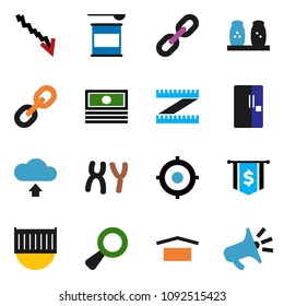 solid vector ixon set - spices vector, cash, crisis, target, dollar flag, measuring, sports nutrition, sea container, dry cargo, link, magnifier, chromosomes, cloud upload, chain, fridge