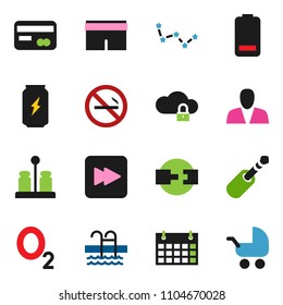 solid vector ixon set - spices vector, constellation, shorts, enegry drink, calendar, pool, no smoking, oxygen, battery, forward button, jack, cloud lock, connection, consumer, credit card