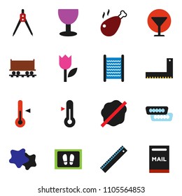 solid vector ixon set - splotch vector, welcome mat, washboard, thermometer, chicken leg, corner ruler, drawing compass, Railway carriage, glass, tulip, hdmi, mailbox