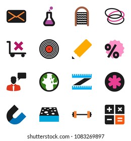 solid vector ixon set - sponge vector, washboard, pencil, magnet, world, barbell, measuring, hoop, no trolley, disk, speaking man, mail, ambulance star, flask, percent, calculator