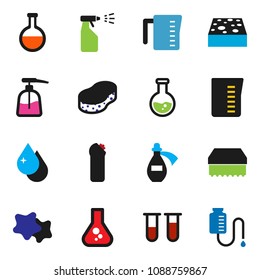 solid vector ixon set - sponge vector, water drop, splotch, liquid soap, sprayer, cleaning agent, measuring cup, flask, vial, potion, counter