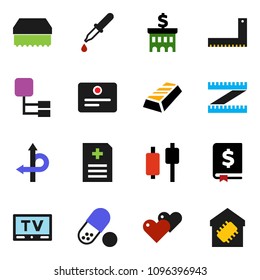 solid vector ixon set - sponge vector, corner ruler, certificate, gold ingot, japanese candle, annual report, bank building, measuring, pills, route, tv, heart, dropper, anamnesis, hierarchy