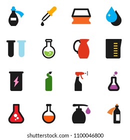 solid vector ixon set - sponge vector, water drop, liquid soap, sprayer, cleaning agent, measuring cup, jug, flask, enegry drink, vial, dropper, potion