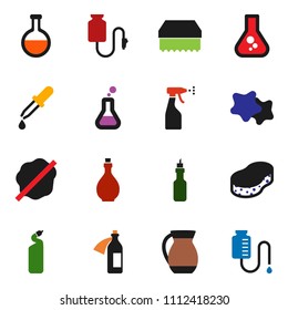 solid vector ixon set - sponge vector, splotch, sprayer, cleaning agent, oil, jug, flask, dropper, potion, drop counter