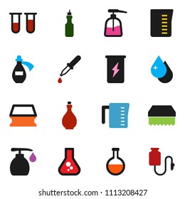 solid vector ixon set - sponge vector, water drop, liquid soap, oil, measuring cup, flask, enegry drink, vial, dropper, potion, counter