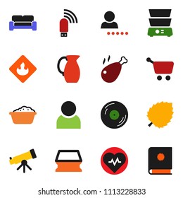 solid vector ixon set - sponge vector, foam basin, double boiler, jug, chicken leg, telescope, leaf, heart pulse, flammable, disk, usb modem, user, login, cushioned furniture, cart, catalog