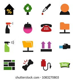 solid vector ixon set - sprayer vector, percent growth, consolidated cargo, top sign, classic phone, dropper, broken bone, drop counter, network folder, lan connector, fruit tree, consumer, sale