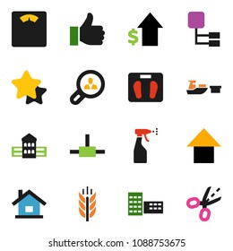 solid vector ixon set - sprayer vector, school building, dollar growth, arrow up, scales, cereals, port, finger, connect, hierarchy, house, client search, star, coupon