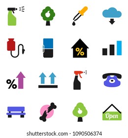 solid vector ixon set - sprayer vector, percent growth, top sign, sorting, classic phone, dropper, broken bone, drop counter, bench, cloud download, fruit tree, fridge, open