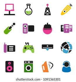 solid vector ixon set - steaming vector, washer, flask, phone, antenna, gamepad, video camera, remote control, speaker, jack, connection, notebook network, server, lan connector, air conditioner