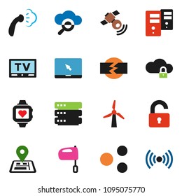 solid vector ixon set - steaming vector, mixer, heart monitor, navigator, satellitie, tv, notebook pc, cloud glass, lock, big data, server, share, disconnection, windmill, unlock, wireless