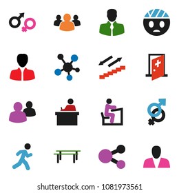 solid vector ixon set - student vector, manager, horizontal bar, stairways run, client, social media, group, gender sign, head bandage, medical room, share, consumer