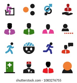 solid vector ixon set - student vector, manager, run, client, speaking man, doctor, gender sign, head bandage, medical room, share, login, consumer