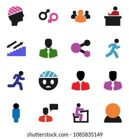 solid vector ixon set - student vector, manager, man, stairways run, client, speaking, group, gender sign, head bandage, share, consumer