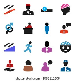 solid vector ixon set - student vector, manager, man, stairways run, support, client, speaking, doctor, gender sign, eye hat, head bandage
