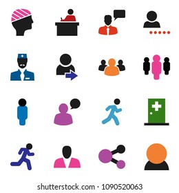 solid vector ixon set - student vector, man, run, speaking, group, head bandage, medical room, doctor, share, login, consumer